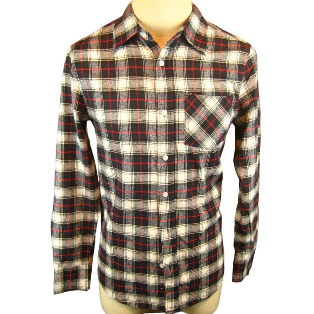 Mens Activa Black Plaid Cotton Flannel LS Casual Shirt  sz S